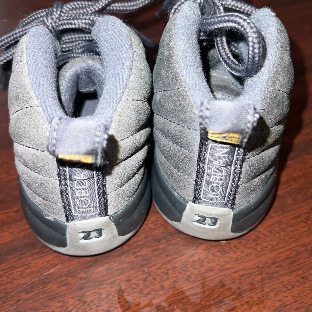 Child Sized Dark Gray Jordan 12 Retro Sneakers